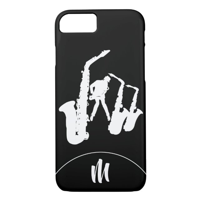 Jazz Sax White Saxophonist 2 Monogram Iphone Case (Rückseite)