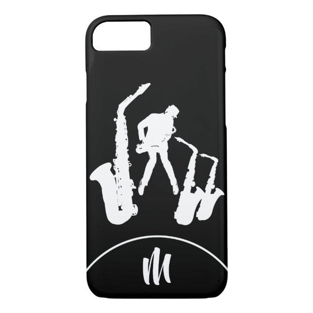 Jazz Sax White Saxophonist Monogram B2 iPhone Case (Rückseite)