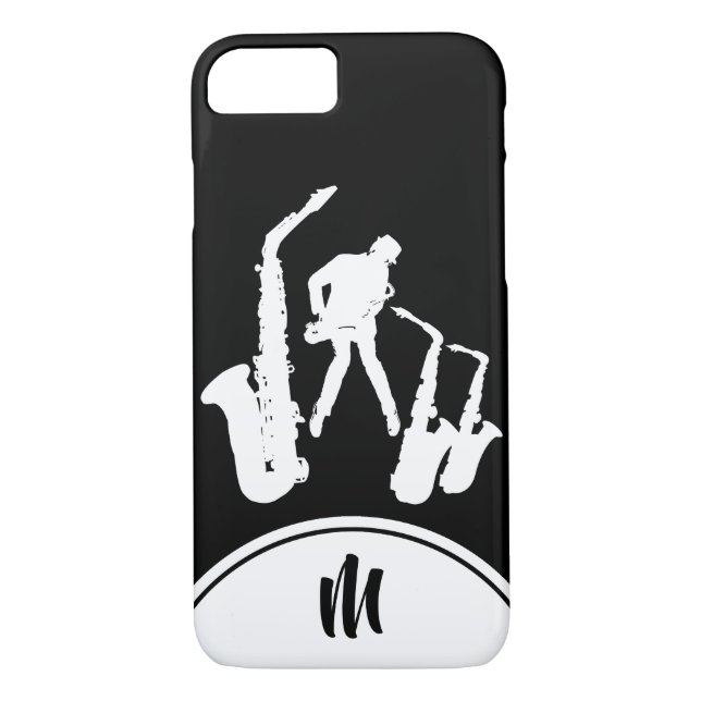Jazz Sax White Saxophonist Monogram B iPhone Case (Rückseite)
