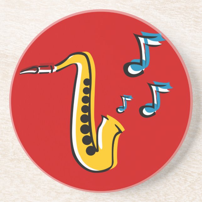 Jazz Saxophon mit Notes Sandstone-Untersetzer Sandstein Untersetzer (Vorne)