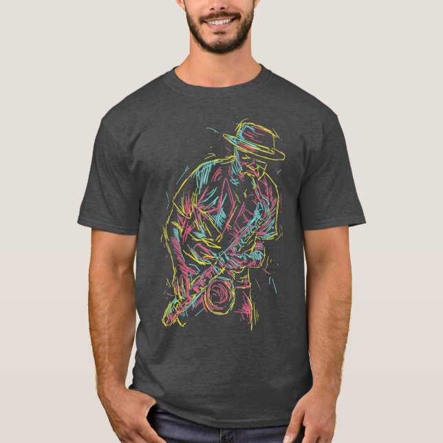 Jazz Saxophon Player Abstrakte Kunst - Paradies fü T-Shirt (Vorderseite)