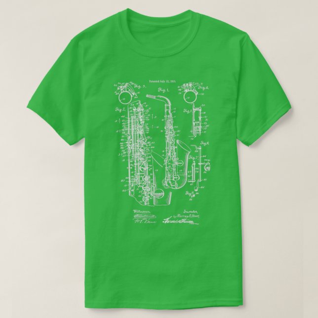 Jazz Saxophone Vintage Patentschrift 1915 T-Shirt (Design vorne)