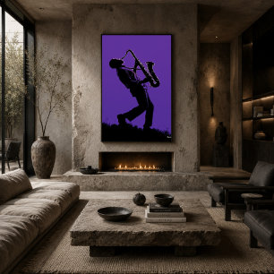 Jazz-Saxophonist-Poster – Schwarze Silhouette auf  Poster