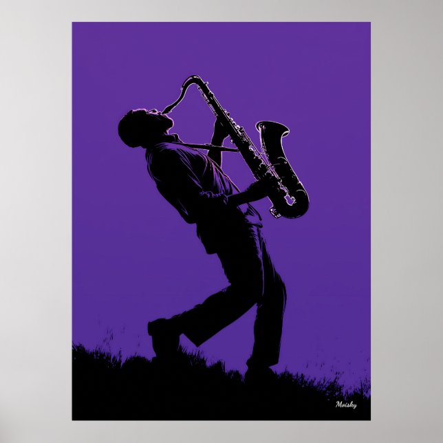 Jazz Saxophonist Poster - Schwarze Silhouette über (Vorne)