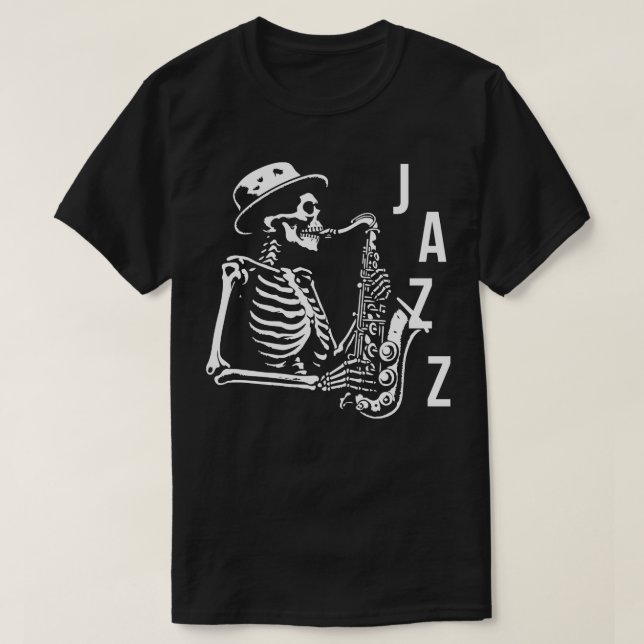 Jazz Skeleton spielt Saxophon T-Shirt (Design vorne)
