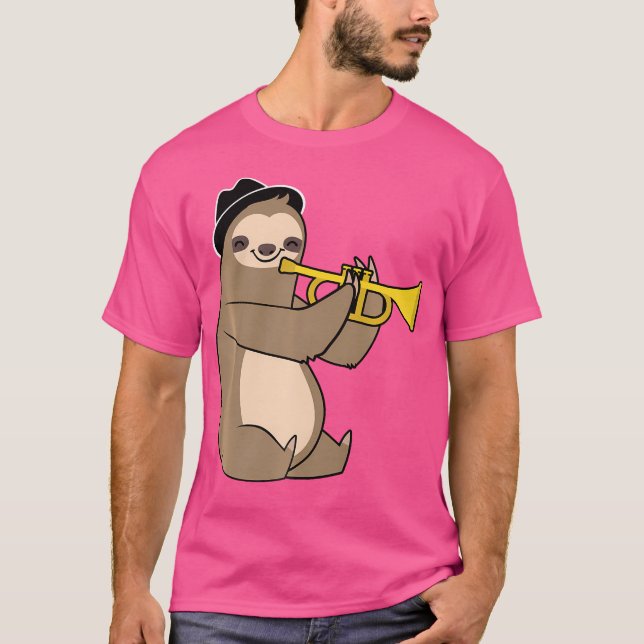 Jazz Sloth Trumpet Funny Musician T-Shirt (Vorderseite)
