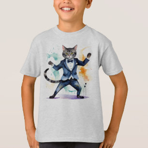 Jazz Tanzen Cool Cat Fun Wasserfarbe T-Shirt