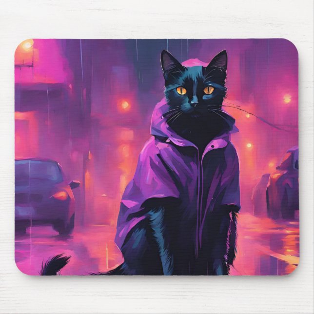 Jazzige schwarze Katze in Purpur Mousepad (Vorne)