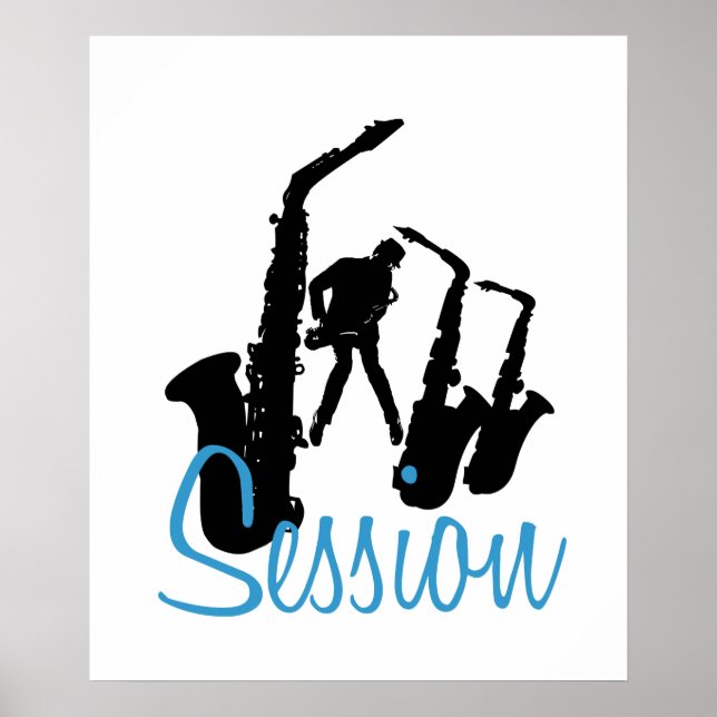 Jazzman Black Silhouette Jazz Session White Poster (Vorne)