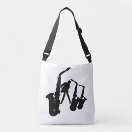 Jazzman Black Silhouette Sax Jazz White Bag Tragetaschen Mit Langen Trägern