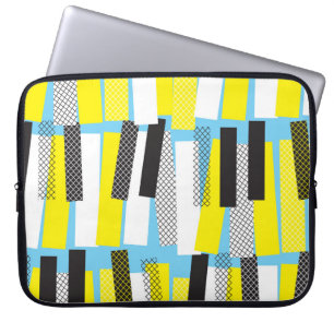 Jazzmusik, gelb-blaues geometrisches Muster. Laptopschutzhülle