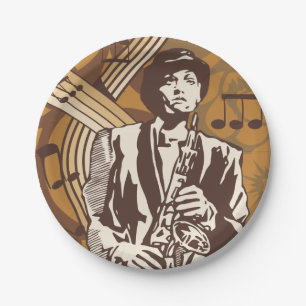 Jazzmusiker mit Saxophon Pappteller
