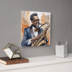 Jazzmusiker Quadratische Wanduhr