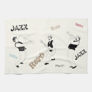 Jazzmusiker Retro-Musik Blues Vintage-Kunstmalerei Geschirrtuch
