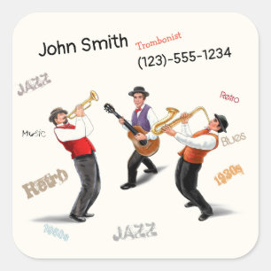 Jazzmusiker Retro-Musik Blues Vintage-Kunstmalerei Quadratischer Aufkleber