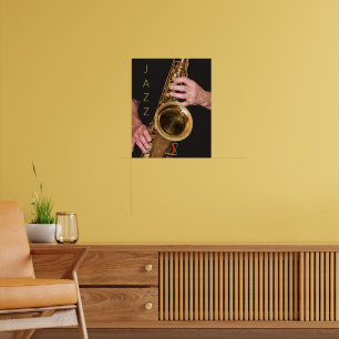 Jazzmusiker spielt goldenes Saxophon Poster