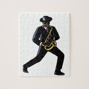 Jazzmusiker spielt Saxophon Scratchboard Puzzle