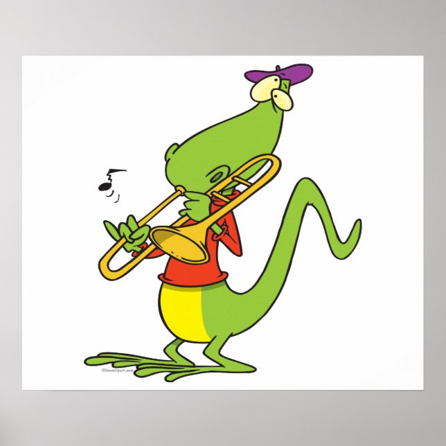 Jazztrombone, der Eidechsen-Cartoon spielt Poster (Vorne)