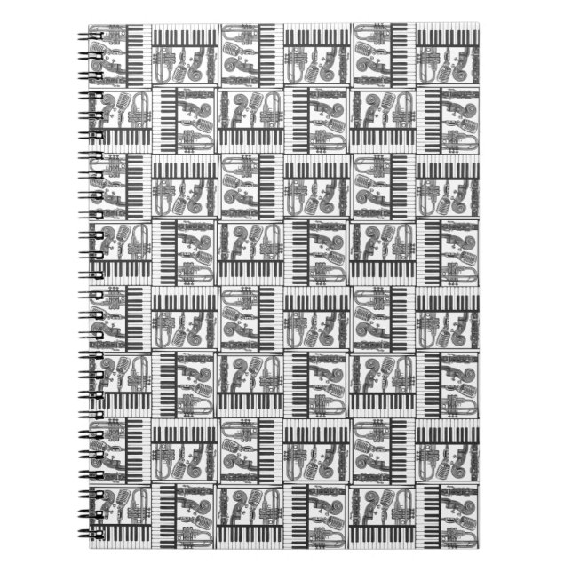 Jazzy Black and White Music Notebook Notizblock (Vorderseite)
