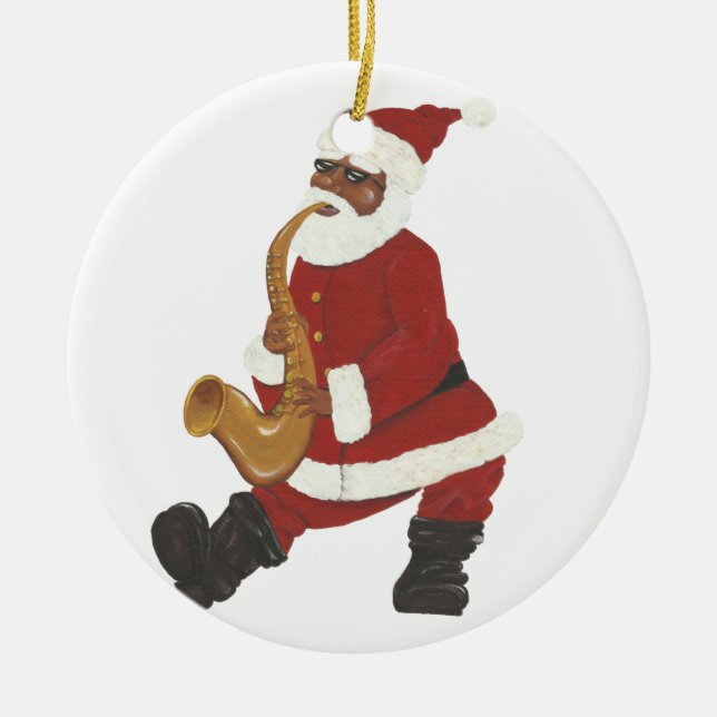 Jazzy Black Santa Weihnachts-Ornament Keramik Ornament (Vorne)