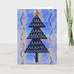 Jazzy Blue Modern Vintage Weihnachtsbaum Karte