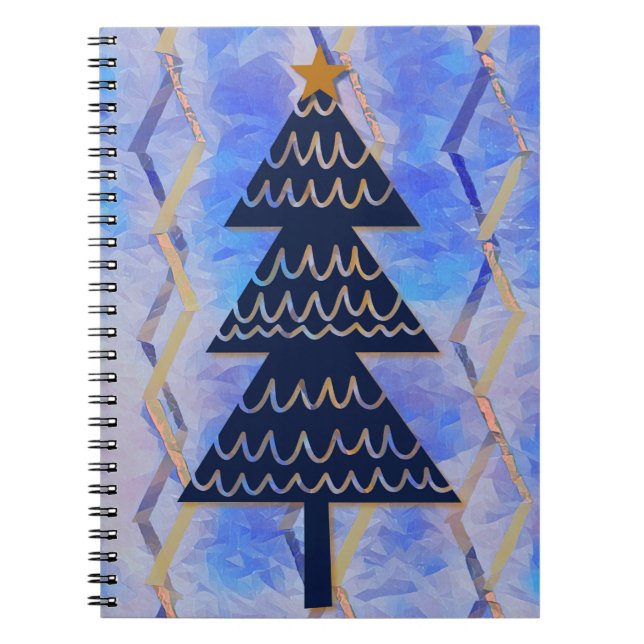 Jazzy Blue und Gold Weihnachtsbaum Vintager Stil Notizblock (Vorderseite)
