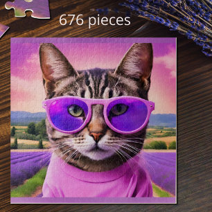 Jazzy cat - - Lavendelfeld Puzzle