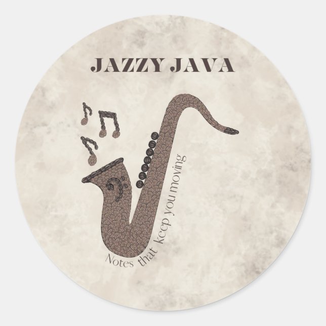 Jazzy Java-Coffee Beans-Saxophon- Runder Aufkleber (Vorderseite)