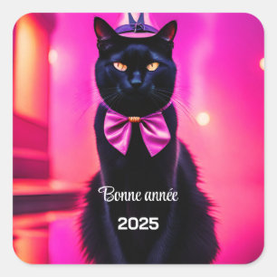 Jazzy Kitty - Bonne année Quadratischer Aufkleber