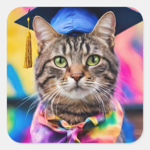 Jazzy Kitty grad hat Quadratischer Aufkleber