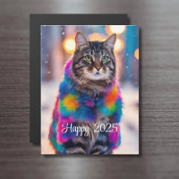 Jazzy Kitty in coat - Happy 2025 - Magnetkarte