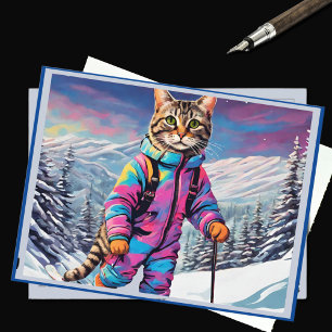 Jazzy Kitty on the Ski Tour Postkarte