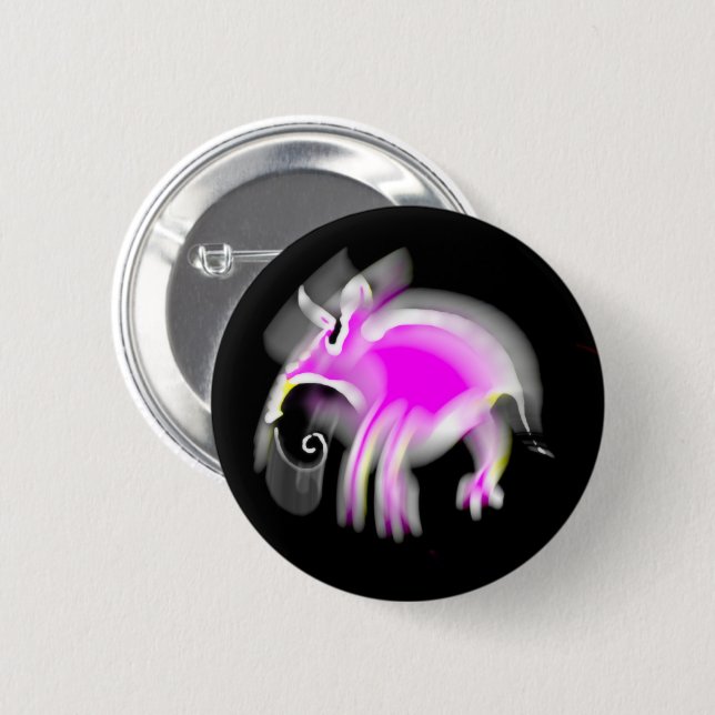 Jazzy Pink Cartoon Aardvark Button (Vorne & Hinten)