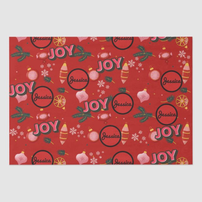 Jazzy Red Christmas Joy Personalize Seidenpapier (Vorderseite)