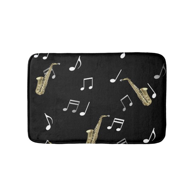Jazzy Saxophon & Musical Notes Badematte (Vorderseite)