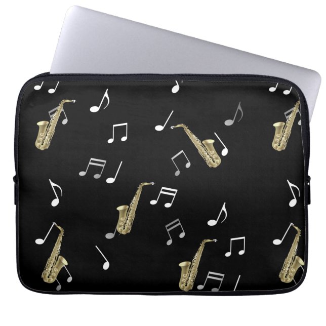Jazzy Saxophon & Musical Notes Laptopschutzhülle (Vorderseite)