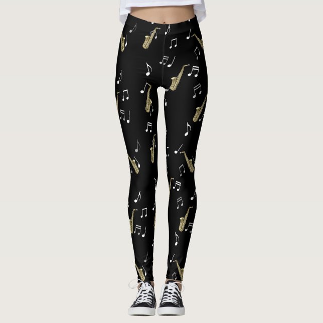 Jazzy Saxophon & Musical Notes  Leggings (Vorderseite)