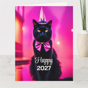 Jazzy schwarze Katze  2027  wünscht gefaltete Gruß Karte