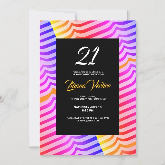 Jazzy Trippy Psychedelic Tropical Stripey Pattern Einladung (Vorderseite)