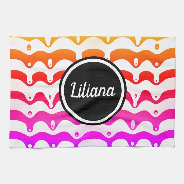 Jazzy Tropical Psychedelic Dripping Stripes Geschirrtuch (Horizontal)