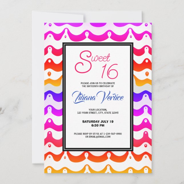 Jazzy Tropical Psychedelic Wavy Stripes Einladung (Vorderseite)