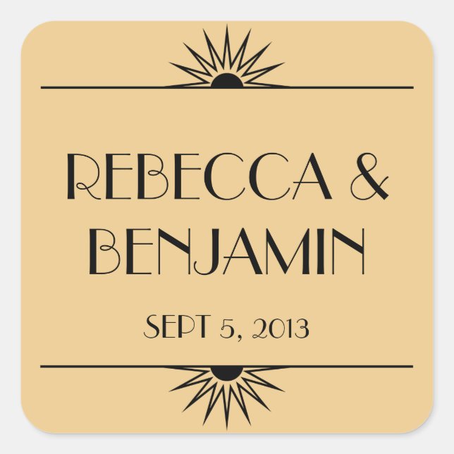 Jazzzeitalter goldener geometrischer Deko Hochzeit Quadratischer Aufkleber (Vorderseite)