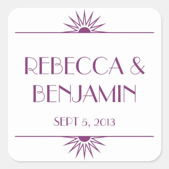 Jazzzeitalter lila geometrischer Kunst Deko Hochze Quadratischer Aufkleber (Vorderseite)