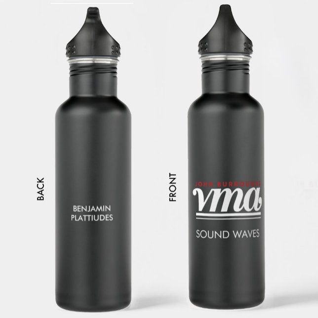 JBHS VMA Black mit weißem Logo anpassbar Edelstahlflasche (Front and back of black matte VMA logo water bottle)