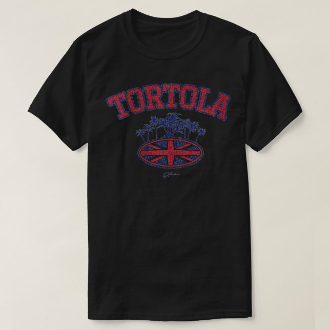 JCombs Tortola, BVI, mit Palmen und Un T-Shirt (Design vorne)