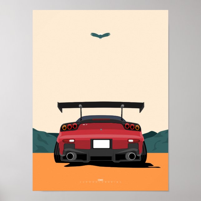 JDM rote RX-7-Rückansicht-Rennwagen-Illustrationsk Poster (Vorne)