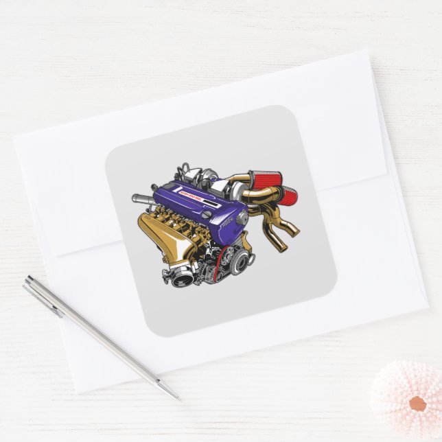 JDM SIX-CYLINDER TURBO MOTOR QUADRATISCHER AUFKLEBER (Umschlag)