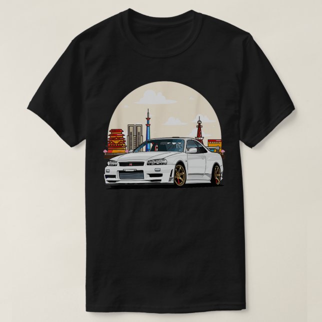 JDM Skyline R34 Tuning Japan Tokio Drift TShirt (Design vorne)