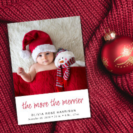 Je mehr das glühende Weihnachtsgeburt zum Foto wir Ankündigung