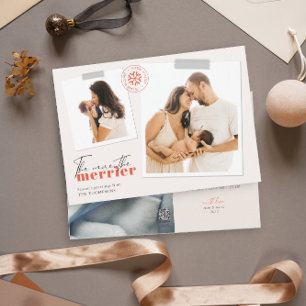 Je mehr das Merrier Birth Ankündigungs-Foto Feiertagskarte